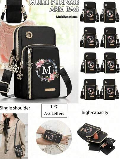 Minimalist Letter Design Mini Crossbody Bag With Phone Pocket And Wallet, Suitable For Casual Daily Use, Water-Resistant Crossbody/Shoulder/Messenger Bag, Square Bag, Ideal For Vacation, College Life, Student Summer Gift, Men's Gift, Women's College, Work, Business, Commute, Office, Anniversary, Couples, Birthday Gift (Letter A-Z)