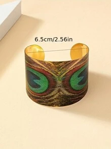 復古西部波希米亞風格孔雀羽毛印花金屬開圈手鐲 - 開口手鐲 - 查看 4