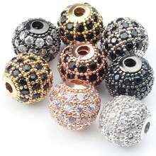 Lote de 3 piezas de bolas redondas de moda de color con cuentas de CZ, metal de latón, micro pavé de cristal de circonia cúbica, cuentas con espacios para hacer pulseras, accesorios de bricolaje de joyería 4/6/8/10/12mm