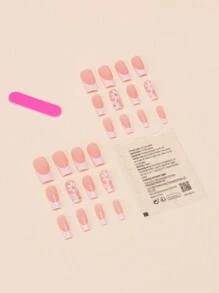 Eleve instantáneamente su aspecto con 24 piezas de uñas francesas en forma de ataúd con puntas blancas, decoradas con flores blancas para el estilo japonés y coreano de las mujeres. Combinación de parche de uñas para señoras con un pegamento de uñas tipo jelly y una lima de uñas. Ideal para fiestas, bailes y uso diario, desmontable y reutilizable - Multicolor - Ver 3