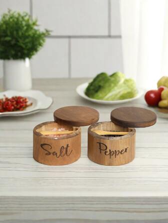 1/2pcs Set Rosewood Salt, Pepper, Sugar Bowls With Rotating Magnetic Lids And Spoons For Storing Sugar, Salt, Spice, Herb Or Favorite Seasoning
