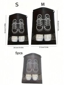 5pcs Gray Shoe Storage Bags With Drawstring, Non-Woven Fabric, Dust-Proof, , For Home And Travel