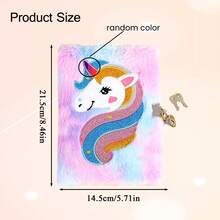 Plush Secret Diary Plush Notebook Secret Diary With Lock For Girls Multicolored Cute Notepad Cartoon Unicorn (Horn Color Random) Notebook School Office Travel Hardcover Notebooks Kids Writing Notepad With 80 Pages - Multicolor - View 2