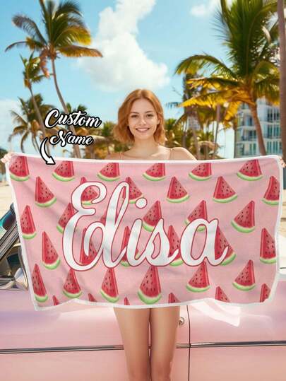 1 pieza Toalla de playa personalizada, toalla de playa con nombre personalizado, toalla de playa con diseño de durazno, fresa y sandía, de 70*140cm o 80*130cm, perfecta para exteriores, viajes a la playa, natación, gimnasio, yoga, accesorios de playa, perfecta para hombres y mujeres, regalo de aniversario, regalo de cumpleaños, regalo del Día de la Madre, regalo del Día del Padre, regalo para mejor amigo/a, novia/o