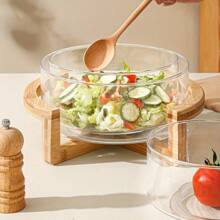 1 件装玻璃果盘带竹底，客厅小吃盘，家用水果碗，沙拉碗，餐厅自助餐碗，适用于家庭、餐厅和酒店、厨房、圣诞礼物