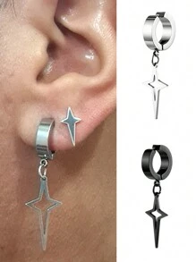 1件装不锈钢男士黑色夹式假耳环耳环几何三角形吊坠男女通用无耳洞耳环女士朋克哥特风饰品 - 無耳洞耳夾 - 查看 2