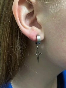 1件装不锈钢男士黑色夹式假耳环耳环几何三角形吊坠男女通用无耳洞耳环女士朋克哥特风饰品 - 無耳洞耳夾 - 查看 5