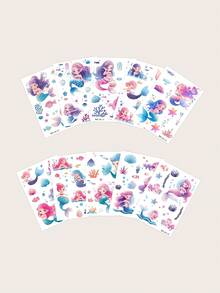 临时纹身贴纸 - 10 张装，图案包括可爱公主、海底世界动物、贝壳、海草、鱼，非常适合时尚领袖 - 彩色 - 查看 5