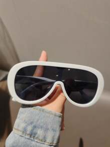 1pc Women Oversized Fashionable Visor Fashion Glasses, Suitable For Summer Vacation, Boho Style In Black, Beige, Tortoiseshell, Yellow, Transparent, Tea Color, White, Vintage Minimalist Design For Commuting And Holidays, All Season For Summer Beach Vacation,Outdoor,Travel - 彩色 - 查看 19