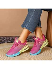 أحذية رياضية تزيد من ارتفاع الرباط للنساء بوسادة هوائية مصنوعة من القماش، مريحة وخفيفة الوزن ، غير قابلة للانزلاق، مناسبة لجميع الفصول وللمشي