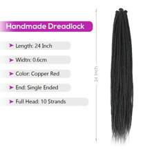 24 Inch Dreadlock Extensions Thin 0.6cm Single Ended Synthetic Dreads Extensions Hippie Style Fake Dreads 10 Strands SE Crochet Thin Dreadlocks Extensions For Girls - 自然黑 - 查看 2