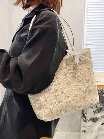 小花卉印花围巾装饰单肩包，度假风格