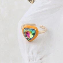 1 Nhẫn trái tim thời trang tương phản dành cho phụ nữ, Nhẫn pha lê thủy tinh, Nhẫn xếp chồng để đeo hàng ngày khi đi nghỉ - hình trái tim - Xem 35