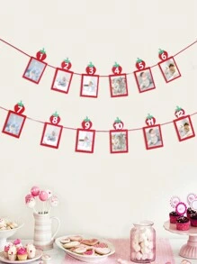 1 件草莓主题 1 岁生日派对用品、每月里程碑相框横幅、甜蜜宝贝派对月度横幅、圣诞节 - 紅色 - 查看 3