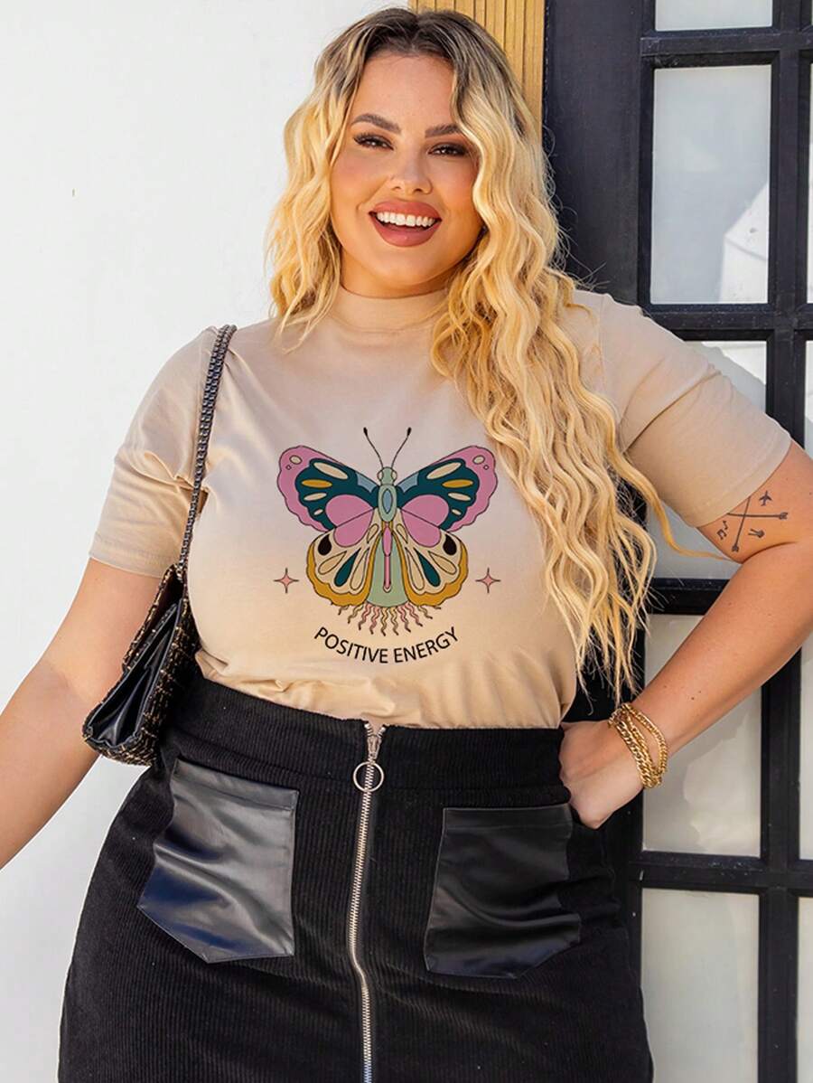 Plus Size T-Shirts - 米色 - 查看 1