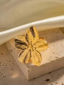 1 Stück einfacher & stilvoller Titanstahl Blumen und gefalteter Öffnungsring, lässiger Ring Schmuck für den täglichen Gebrauch, Valentinstag, Muttertag, Geschenk für Mutter