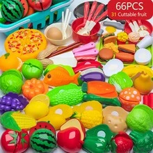 66 Pcs Fruit Cut Toys Chi Che Le Fun Toys Set Simulated Kitchenware Fruits And Vegetables Pizza - Multicolor - View 1