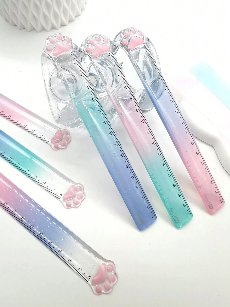 2 pezzi/3 pezzi Righello carino a forma di zampa di gatto, righello a colori degradati da 15 cm, forniture per cancelleria per studenti