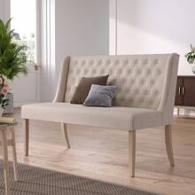 LIVINGANDHOME Living And Home Beige Upholstered Tufted Dining Bench - Beige - View 3
