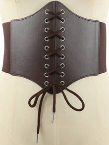 1入組啡色/黑色中古騎士風格PU皮革寬腰帶，文藝復興節日服飾配件，龐克風格腰帶，戲劇Cosplay的復古配件 - 黑色 - 查看 3