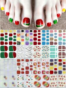 8片彩色腳趾甲條紋自粘腳趾甲貼紙，修飾美甲設計貼花贴完整套件，供女性、女孩美甲DIY使用，含3片指甲磨光板 - 玫瑰紅 - 查看 1