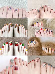 8片彩色腳趾甲條紋自粘腳趾甲貼紙，修飾美甲設計貼花贴完整套件，供女性、女孩美甲DIY使用，含3片指甲磨光板 - 玫瑰紅 - 查看 5