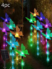 4pcs Solar Butterfly Garden Stake Lights - LED Decorative Pathway Lighting With 8 Modes, Outdoor Solar Powered Landscape Lamps For Yard, Patio, Flower Pots, Home Decor-Without Remote Control - Butterfly - View 2