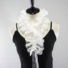 1PC Black Unisex Vintage Lace Ruffled Detachable Collar Victorian Edwardian Costume Jabot Unisex - White G - View 1