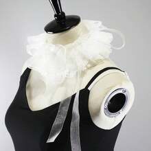 1PC Black Unisex Vintage Lace Ruffled Detachable Collar Victorian Edwardian Costume Jabot Unisex - White G - View 6