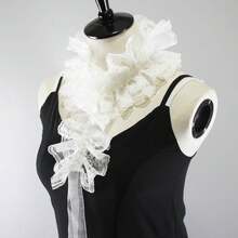 1PC Black Unisex Vintage Lace Ruffled Detachable Collar Victorian Edwardian Costume Jabot Unisex - White G - View 2