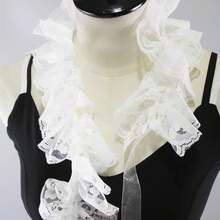 1PC Black Unisex Vintage Lace Ruffled Detachable Collar Victorian Edwardian Costume Jabot Unisex - White G - View 5