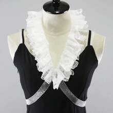 1PC Black Unisex Vintage Lace Ruffled Detachable Collar Victorian Edwardian Costume Jabot Unisex - White G - View 3