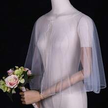 1pc Simple Women's Short Chiffon Shawl, Bridal Wedding Dress Accessory Fall Clothes For Women - Multicolor - View 12