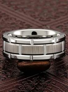 1 Pc Fashion Silvery Couple Rings For Lover's Stainless Steel Men Rings Cute Women Rhinestones Ring Set Wedding Band Vlentine's Day Gift - Men's Rings - View 5