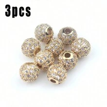 Lote de 3 piezas de bolas redondas de moda de color con cuentas de CZ, metal de latón, micro pavé de cristal de circonia cúbica, cuentas con espacios para hacer pulseras, accesorios de bricolaje de joyería 4/6/8/10/12mm