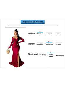 Vestido Elegante Con Escote En V Y Manga Larga Para Mujer - Rojo - Ver 6