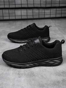 Nuevos zapatos deportivos para hombres transpirables y tejidos en verano, tenis ligeros, cómodos y con amortiguación para el uso diario, fitness, entrenamiento y carrera - Negro - Ver 2