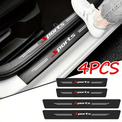 4PCS Car Door Sill Protector,Carbon Fiber Sport Threshold Anti-Scratch Sticker Door Edge Protection Decorate,Interior Accessories Self-Adhesive Anti-Scratch Waterpoor (Red-Sport)