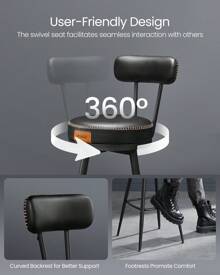 VASAGLE Bar Stools Set Of 2, Bar Height Swivel Bar Stools With Back, Synthetic Leather With Stitching, Mid-Century Modern, 30-Inch Tall, Kitchen Home Bar - 黑色 - 查看 7