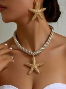 1套3件簡約時尚海星吊墜項鍊，誇張耳環，個性化女士珠寶套裝 - 海星 - 查看 12
