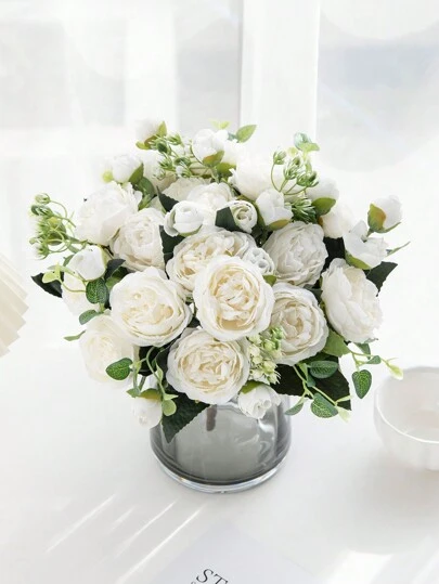 1 Bouquet Artificial Rose Flowers, Includes Silk Embroidered Balls, Suitable For Weddings, Home, Restaurant, Bedroom, Vase Decor, Holidays, Birthday Parties, Wedding Decor, Flowers, Valentine's Day Gifts, New Year DIY Materials, Graduation Gifts
