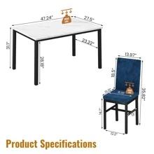 5-Piece Dining Table And Chair Sets, Mid-Century Modern Style Faux Marble Table Top Dining Room Table Set With 4 Diamond Stitching Upholstered Chairs, 4 Person Breakfast Dining Set With Sturdy Metal Frame For Small Spaces - Màu xanh lam - Xem 9