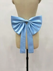 One Wine Red Satin Single Layer Large Bowknot + Ribbon Belt Waist Decoration - Multicolor - View 14