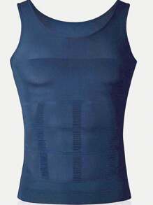 Men's 2 Pcs Compression Shirt Slimming Body Shaper Vest Gym Workout Tank Top Sleeveless Abdomen Shapewear Gynecomastia Compression Shirts, Tummy Control Undershirts - Change In Seconds - Blue - View 11