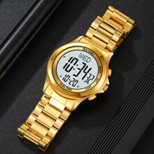 SKMEI商務男士不銹鋼防水手錶，搭配EL背光、碼錶功能，熱銷跨境電子手錶 - 金色 - 查看 1