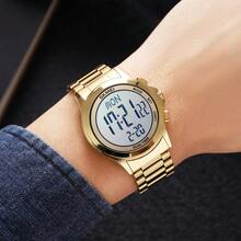 SKMEI商務男士不銹鋼防水手錶，搭配EL背光、碼錶功能，熱銷跨境電子手錶 - 金色 - 查看 2