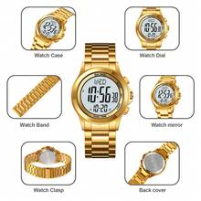 SKMEI商務男士不銹鋼防水手錶，搭配EL背光、碼錶功能，熱銷跨境電子手錶 - 金色 - 查看 3