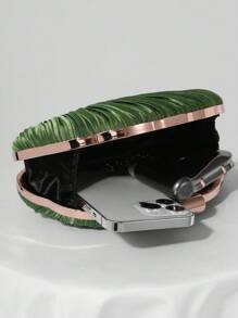 Pleated Satin Box Clutch For Evening Party, Prom, Formal Occasions With Chain Strap, Wedding Bag - Green - View 8
