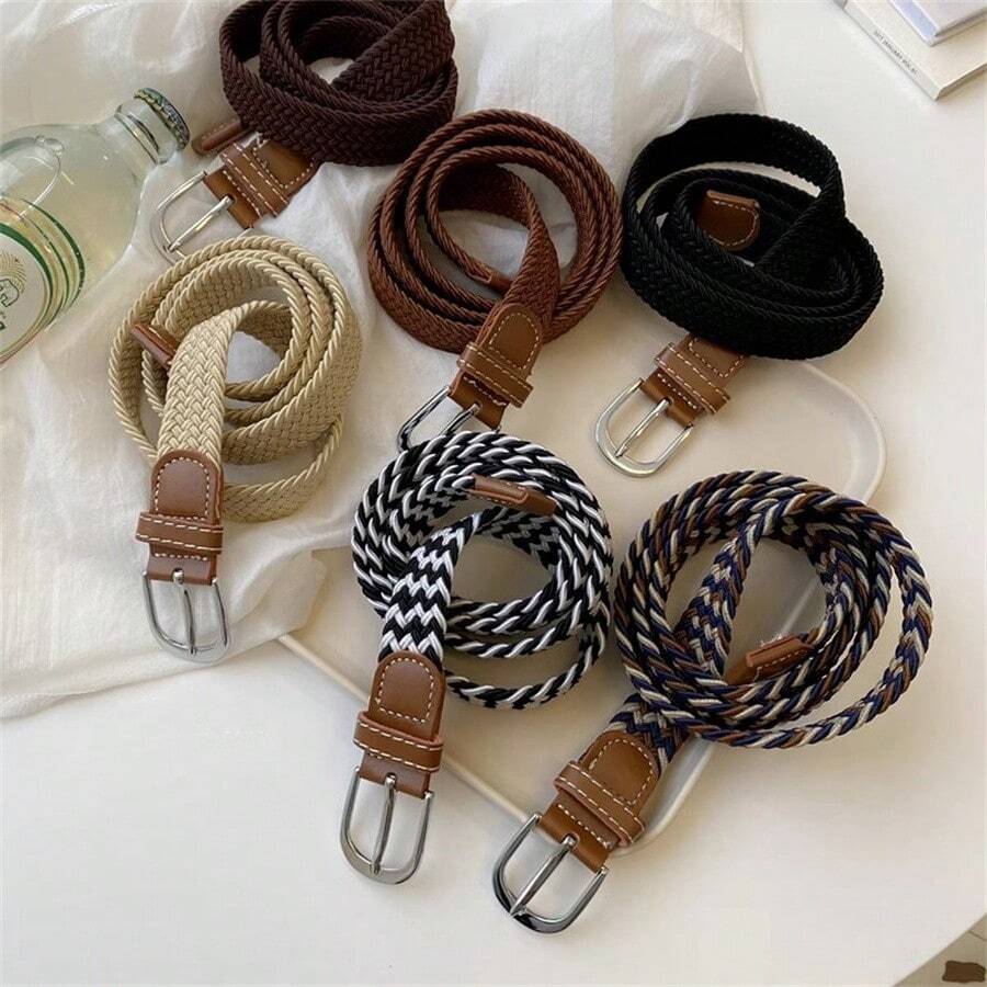 Unisex Elastic Braided Belt, No Holes, Super Convenient And Simple For