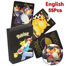 Decoración navideña 55 piezas - Cartas de colección en inglés, español, francés y alemán con diseños de Charizard, Mewtwo Vmax, GX y Vstar, en color negro, dorado y plateado, juguetes y regalos - Negro - Ver 12